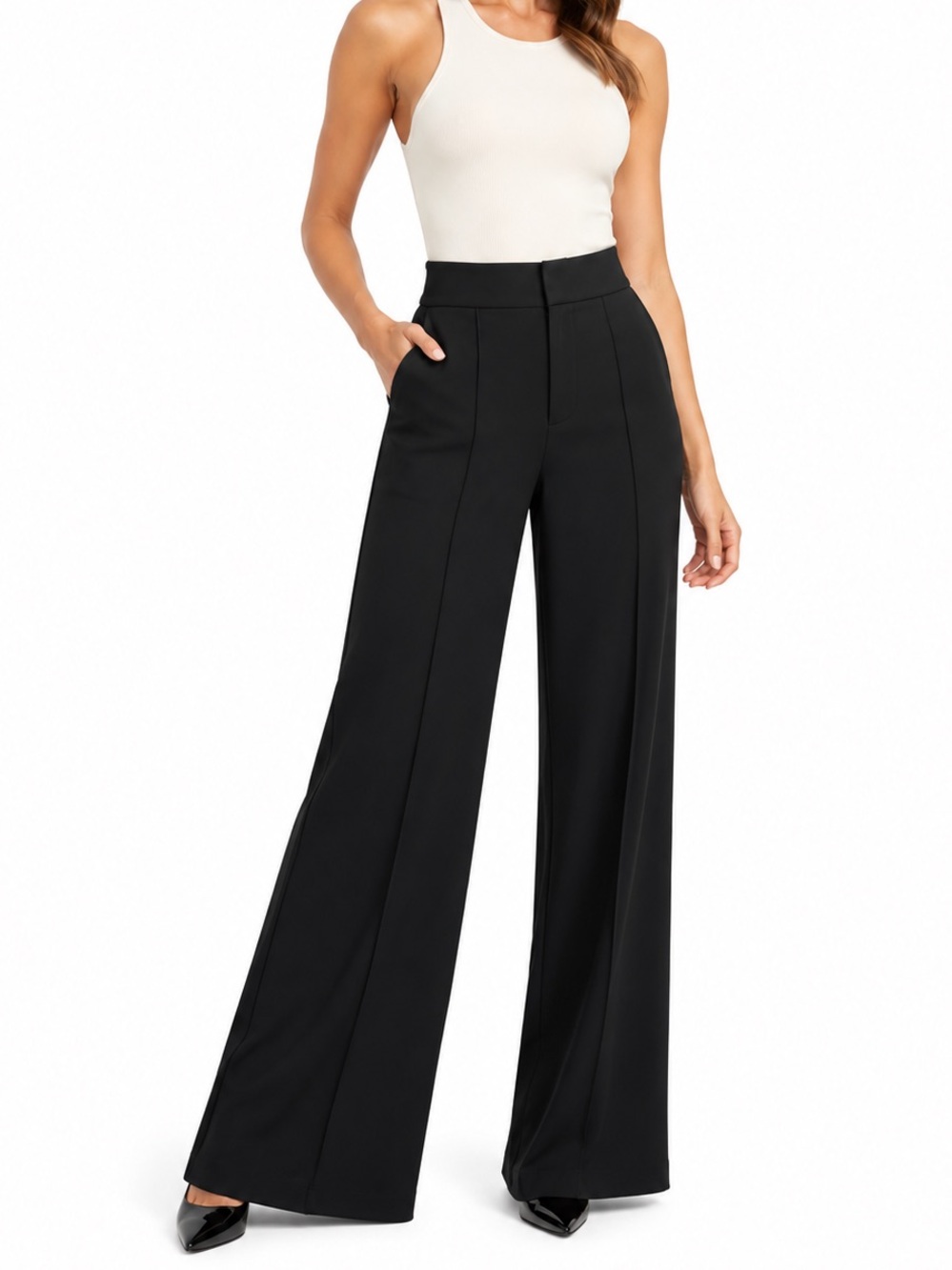 Alice + Olivia Classics Dylan High Waisted Wide Leg Pant Front Pintuck Size 10